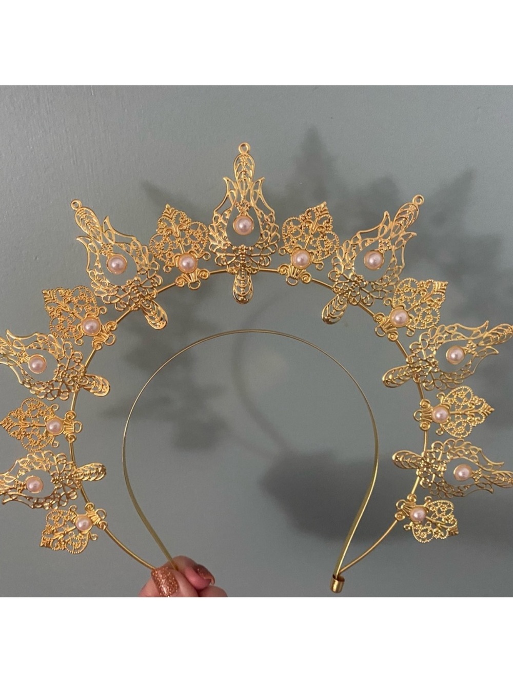 Gold Goddess Crown / Halo Headband w/ Pearls